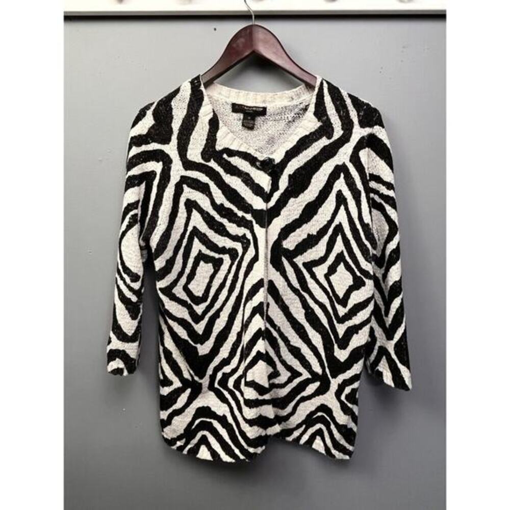 A. Giannetti Cardigan Womens 1x Black White Zebra One Button Casual Sweater